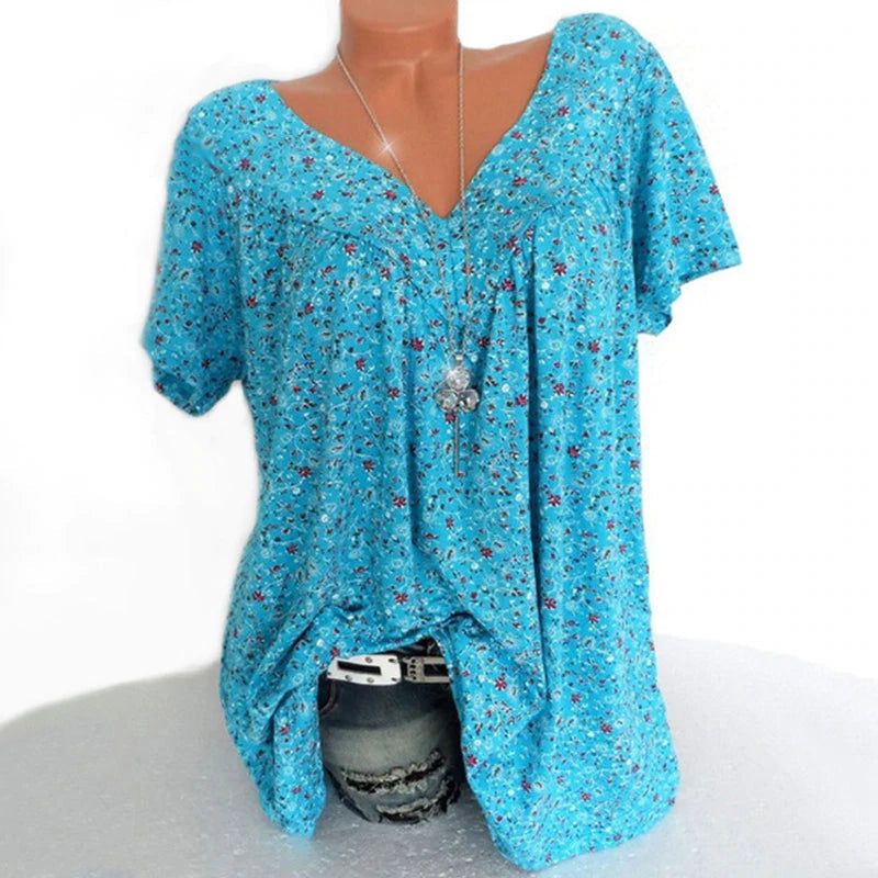 Casual Loose V Neck Short Sleeve Tee Shirt