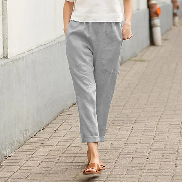 Linen-cotton women's large size loose pants