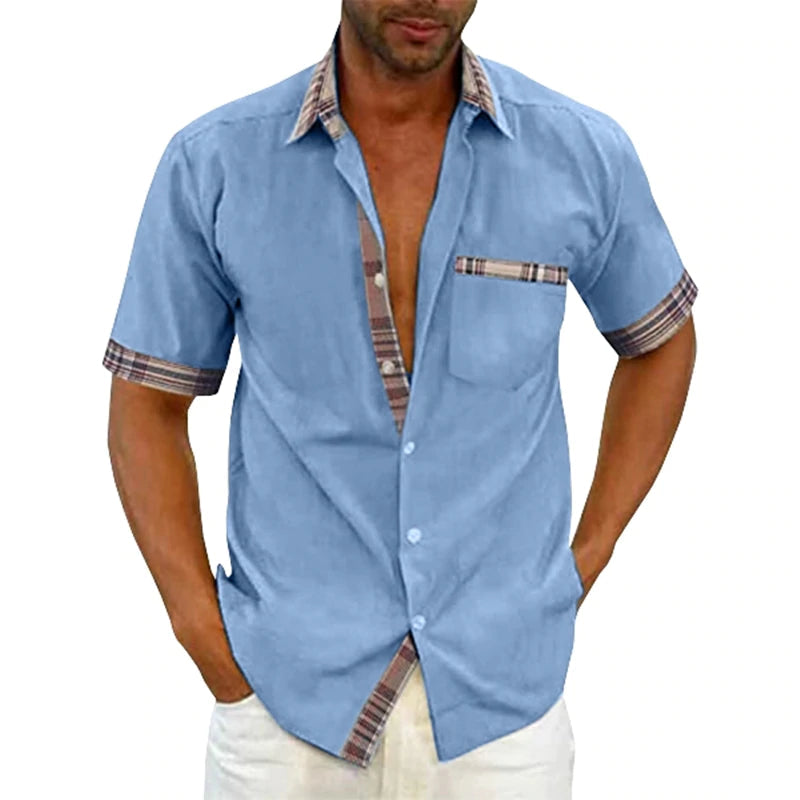 Men's Casual Plaid Collar Button Summer Linen Shirt
