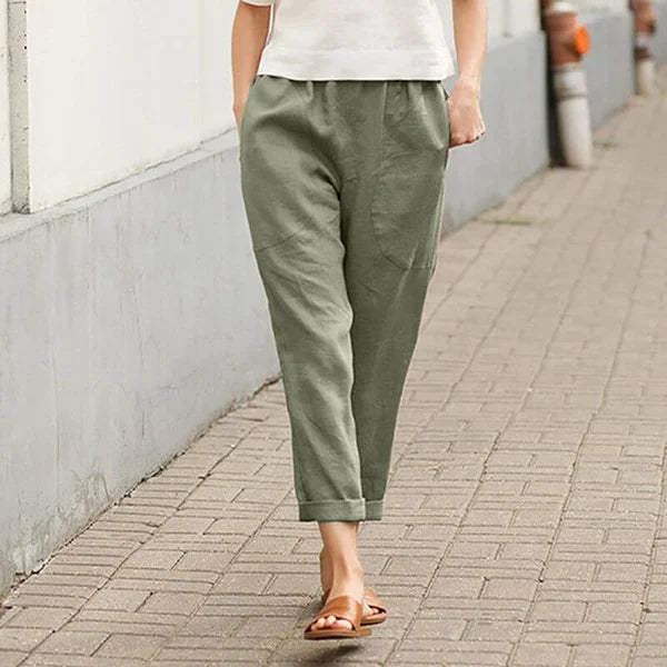 Linen-cotton women's large size loose pants