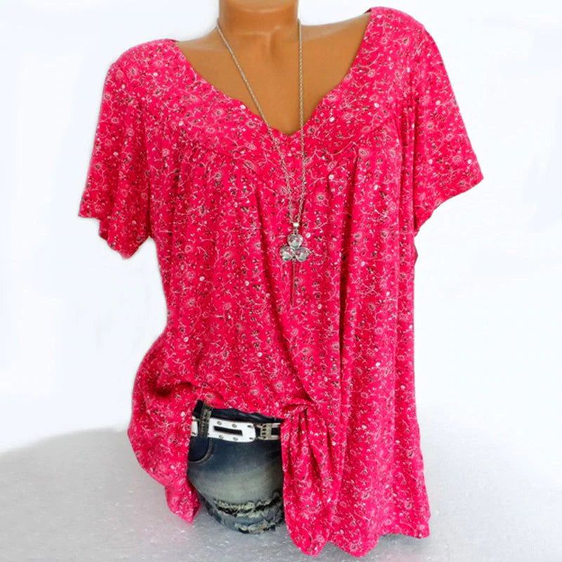 Casual Loose V Neck Short Sleeve Tee Shirt