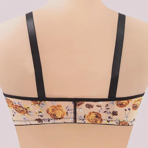 Women's front buckle gathered print bra