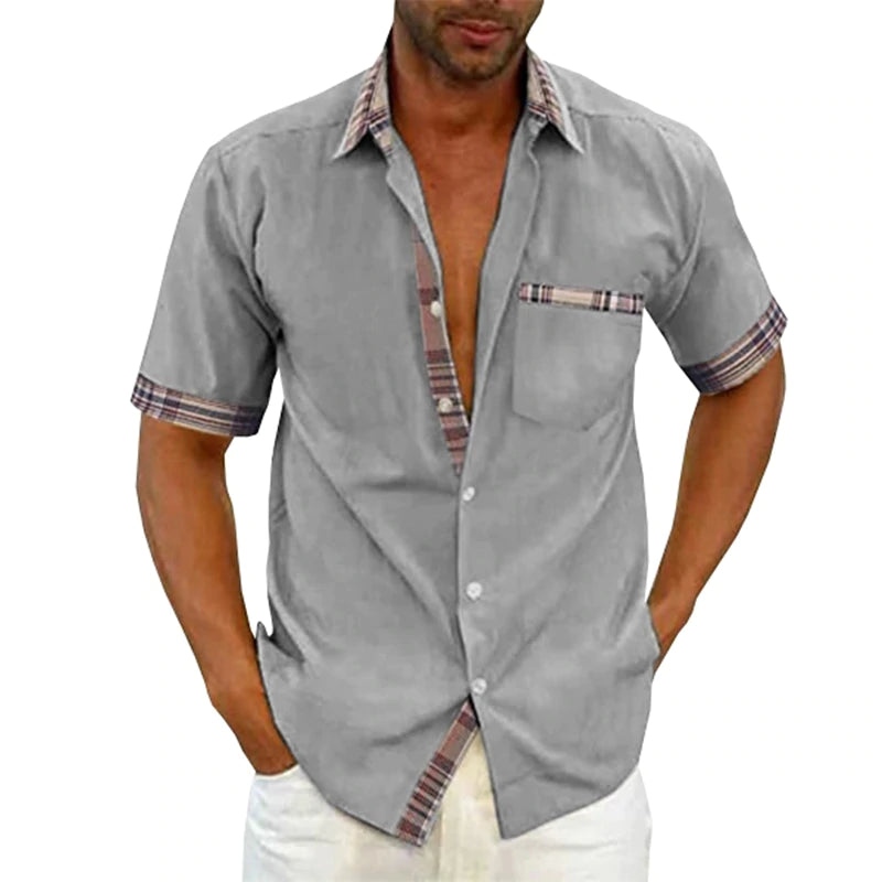 Men's Casual Plaid Collar Button Summer Linen Shirt