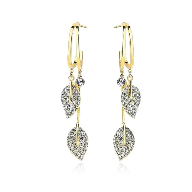 Diamond leaf tassel earrings