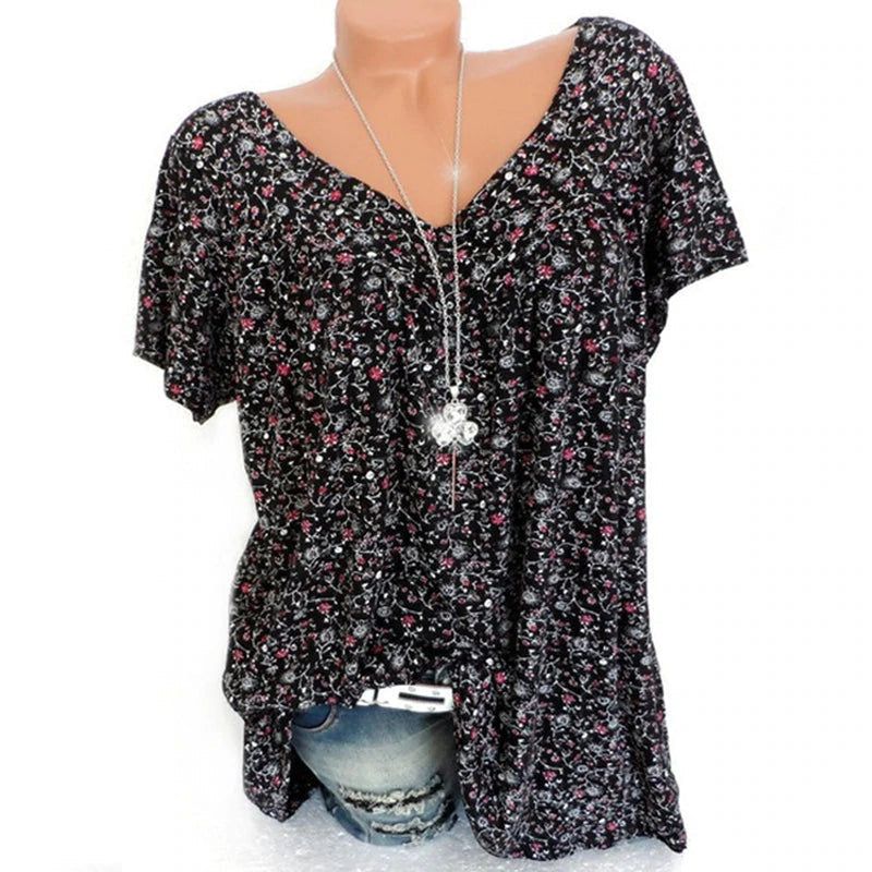 Casual Loose V Neck Short Sleeve Tee Shirt